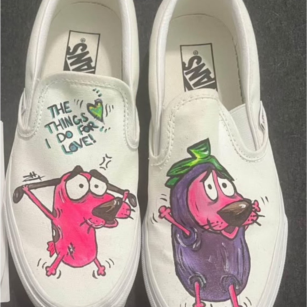 Vans Hand Painted Courage the Cowardly Dog Slip-On Shoes